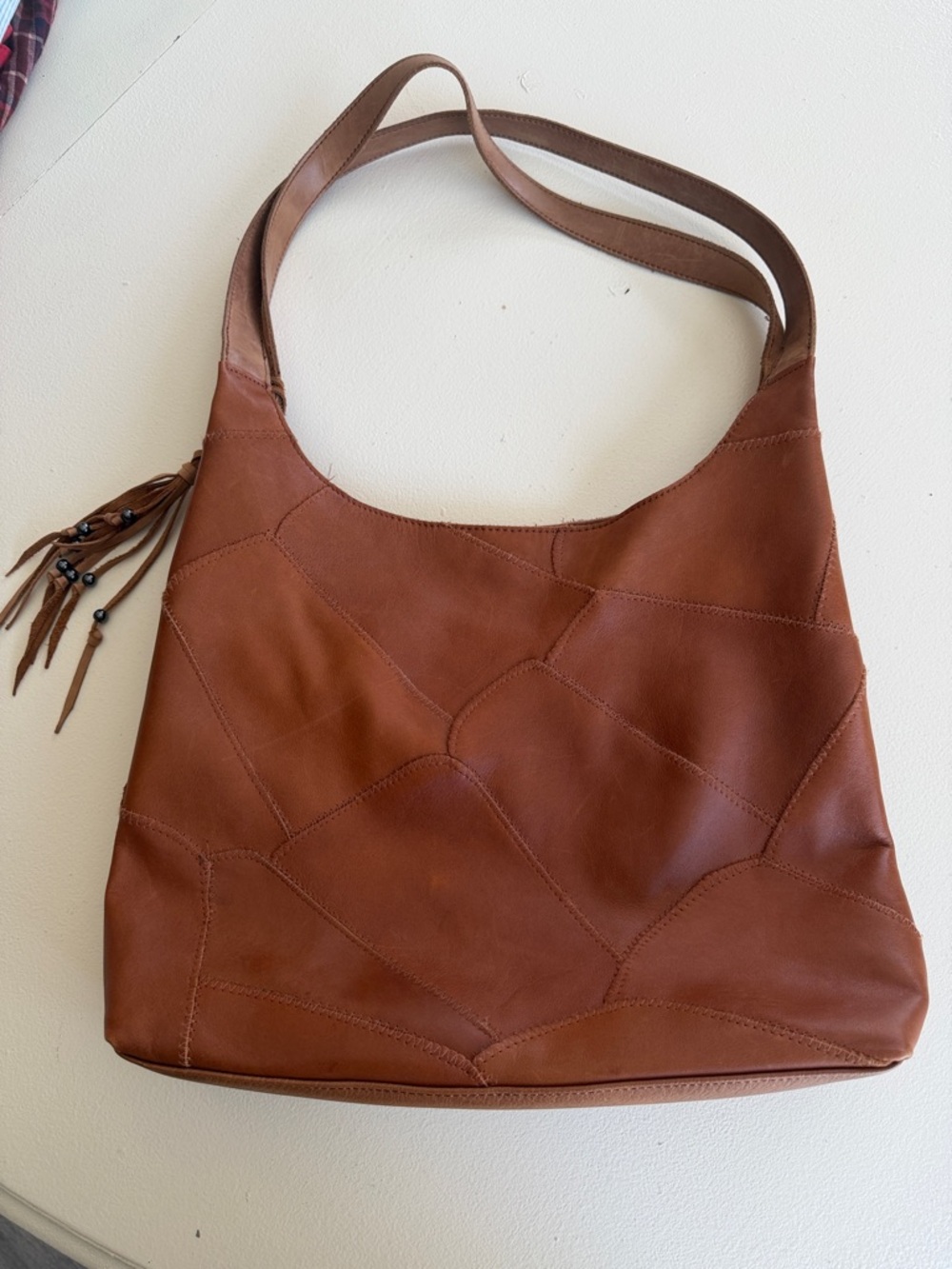 The Sak Huntley Patchwork Leather Hobo Shoulder Bag in Cognac Brown